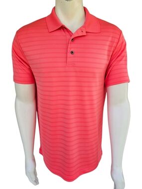Grand Slam Performance Polo Shirt Coral Pink Striped Golf Mens Medium